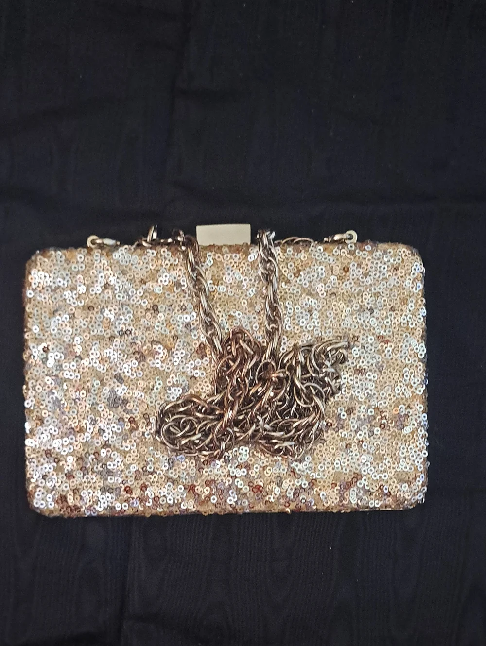 White House Black Market Sequin Chain Evening Clutch - Rose Gold